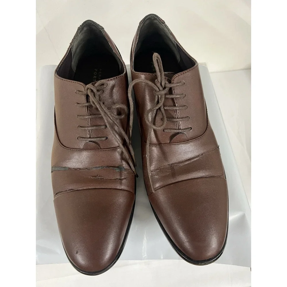 Perry Ellis Portfolio Mens Brown Cap Toe Oxford Dress Shoes LaceUp Classic Style